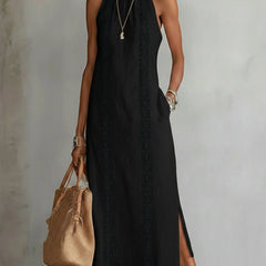 Jimena | Relaxed Embroidered Mandarin Collar Midi Dress