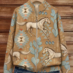 Perpetua™ | Desert Horse and Cactus Zip Cardigan