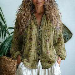 Petra™ | Women's Embroidered V-Neck Long Sleeve Blouse