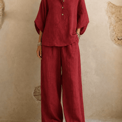 Maribel | Linen Batwing Sleeves and Wide-Leg Pants