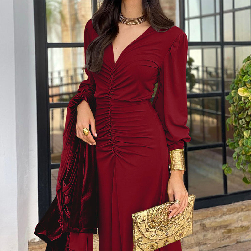 V-Neck Ruffled Dress