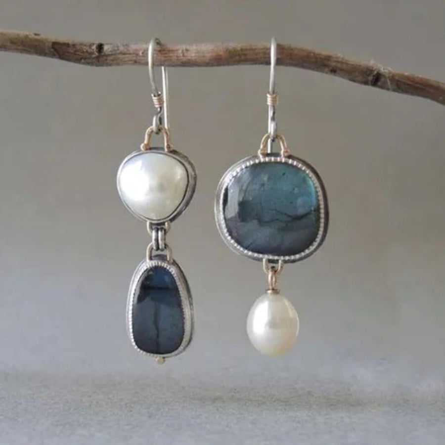 Azura | Vintage Blue Gem & Pearl Earrings