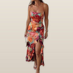 Fae  | Floral Backless Satin Maxi Dress