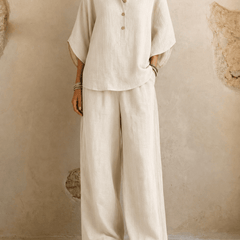 Maribel | Linen Batwing Sleeves and Wide-Leg Pants