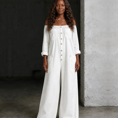 Zaria | Off-Shoulder Long Sleeve Denim Overall