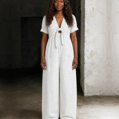 Brianna | Short V-Neck Short Sleeve Denim Overall
