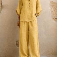 Maribel | Linen Batwing Sleeves and Wide-Leg Pants